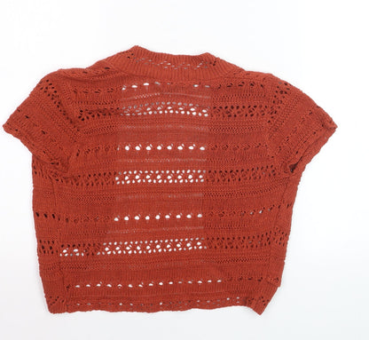 Pilot Women’s Brown Open-Knit Short Sleeve Shrug L Cotton Blend