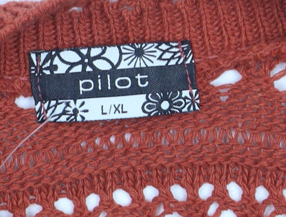 Pilot Women’s Brown Open-Knit Short Sleeve Shrug L Cotton Blend