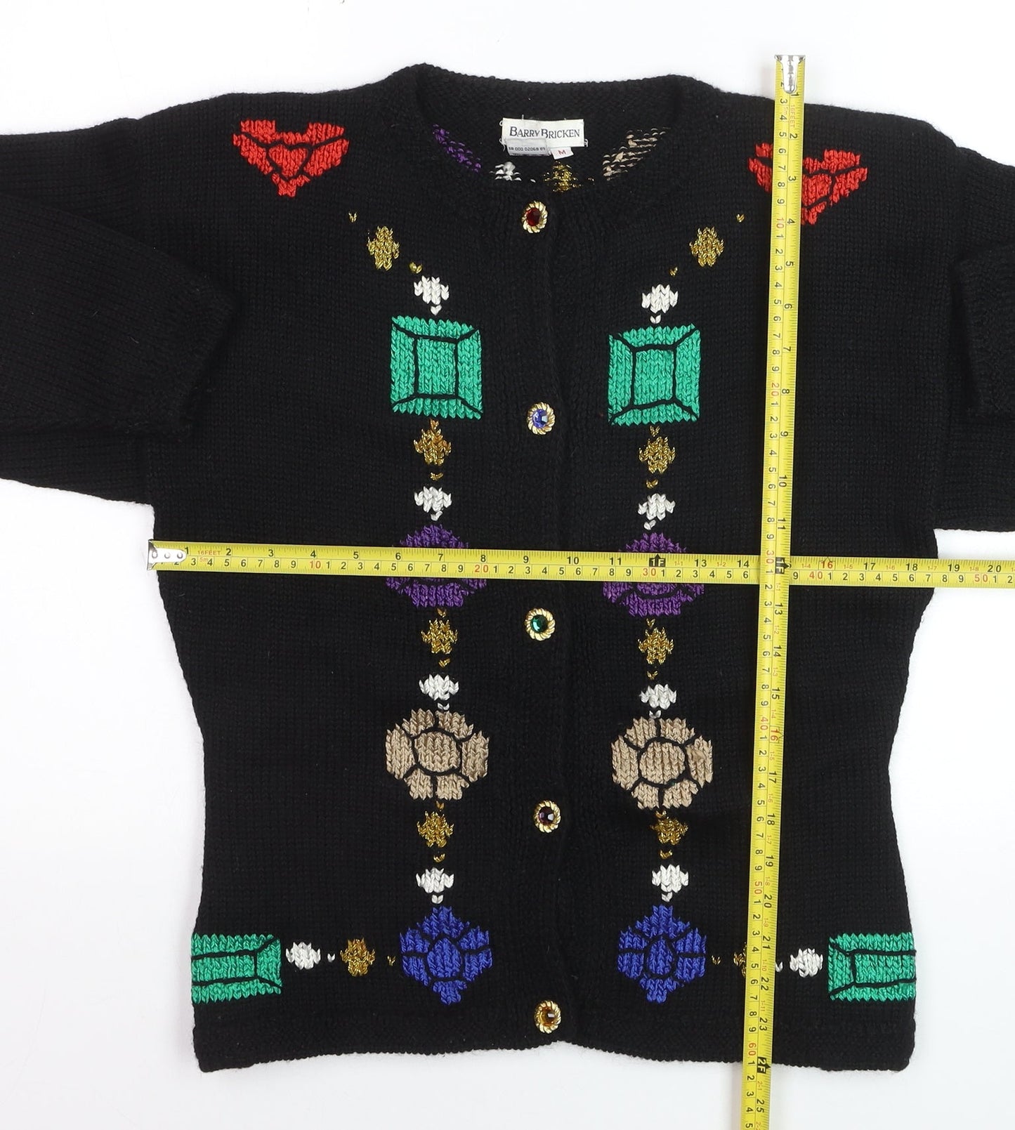 Barry Bricken Women's Black Medium Wool Embroidered Cardigan