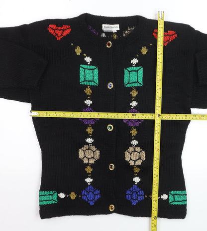 Barry Bricken Women's Black Medium Wool Embroidered Cardigan
