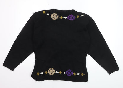 Barry Bricken Women's Black Medium Wool Embroidered Cardigan