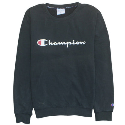Champion Men's Black Pullover Sweatshirt M Crew Neck Logo Fleece