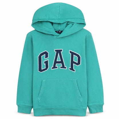 Front view of Gap boys’ green pullover hoodie 8 years logo fleece sweatshirt