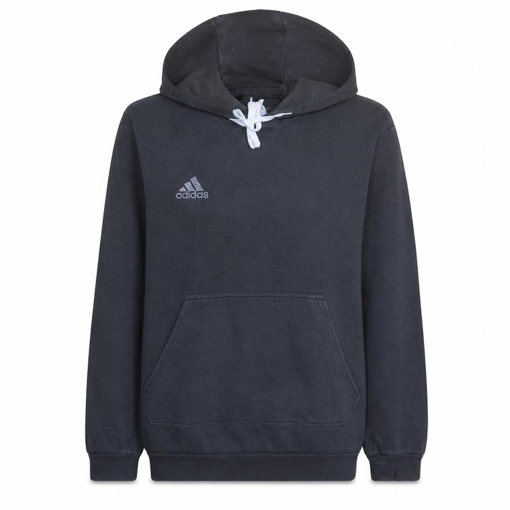 Front view of Adidas men’s black pullover hoodie l regular fit fleece sportswear
