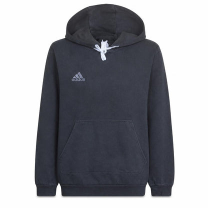 Front view of Adidas men’s black pullover hoodie l regular fit fleece sportswear