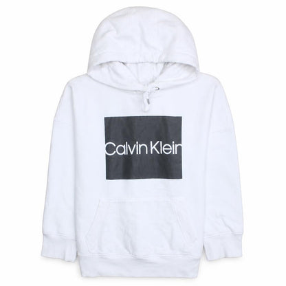 Calvin Klein Men's White Pullover Hoodie M Logo Fleece Sweatshirt