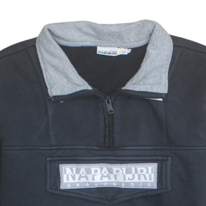 Napapijri Men's Black 1/4 Zip Sweatshirt Size L Pullover Logo Detail