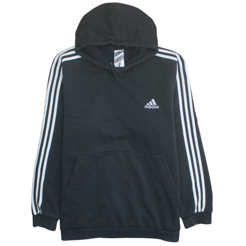 Adidas Men’s Black 2XL Pullover Hoodie with Logo and Stripes