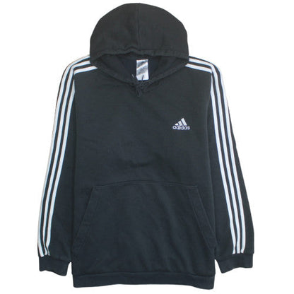 Adidas Men’s Black 2XL Pullover Hoodie with Logo and Stripes