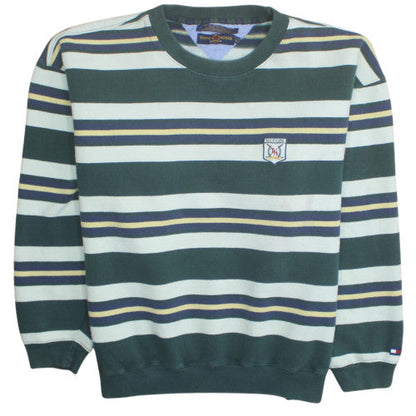 Tommy Hilfiger Men's Green Striped Crew Neck Sweatshirt M Classic Retro