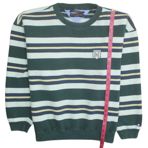Tommy Hilfiger Men's Green Striped Crew Neck Sweatshirt M Classic Retro