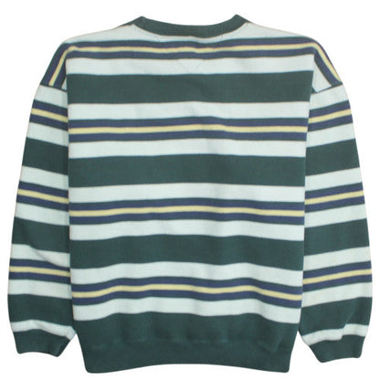 Tommy Hilfiger Men's Green Striped Crew Neck Sweatshirt M Classic Retro