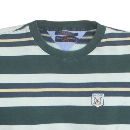 Tommy Hilfiger Men's Green Striped Crew Neck Sweatshirt M Classic Retro