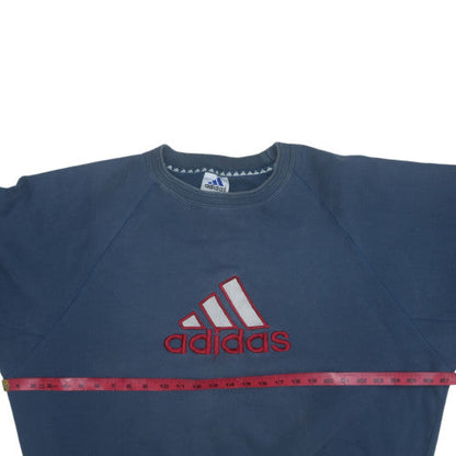 Adidas Men Blue Large Crew Neck Embroidered Logo Sweatshirt