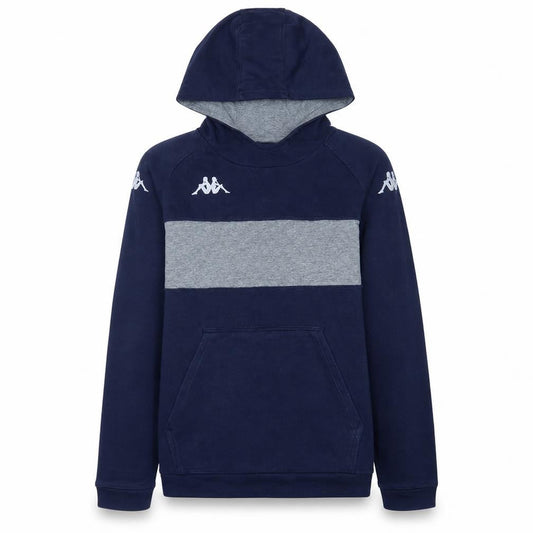 Front view of Kappa boys’ navy blue & grey pullover hoodie 14 years regular fit