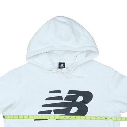 New Balance Mens White M Pullover Hoodie Logo Fleece Sportswear