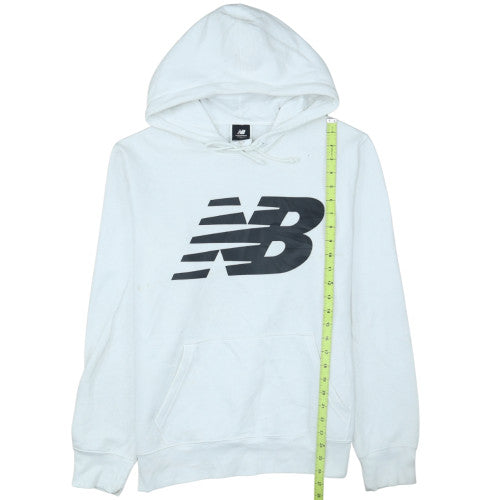 New Balance Mens White M Pullover Hoodie Logo Fleece Sportswear