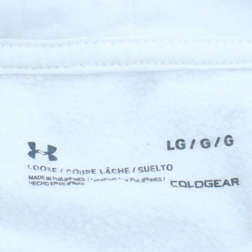 Under Armour Mens White Pullover Hoodie L Relaxed Fit ColdGear