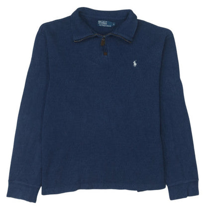 Ralph Lauren Men's Blue Cotton 1/4 Zip Jumper Size L Classic Fit