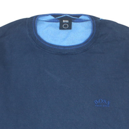 Hugo Boss Men's Blue Cotton Blend Crew Neck Pullover Jumper M
