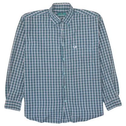 Fred Perry Men's Blue Check Button-Up Cotton Shirt M