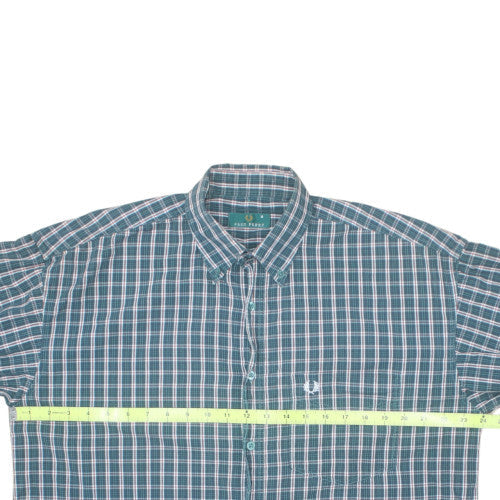 Fred Perry Men's Blue Check Button-Up Cotton Shirt M