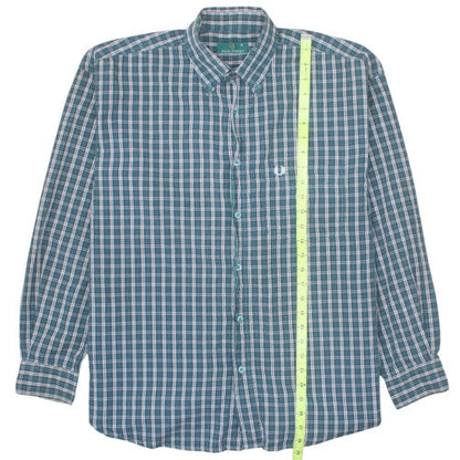 Fred Perry Men's Blue Check Button-Up Cotton Shirt M