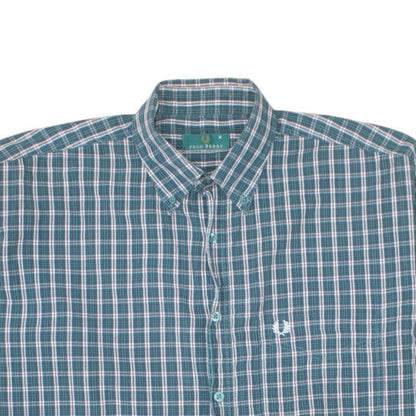 Fred Perry Men's Blue Check Button-Up Cotton Shirt M