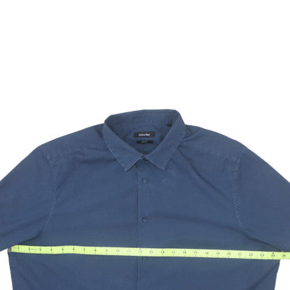 Calvin Klein Men's Blue Slim Fit Short Sleeve Cotton Shirt M