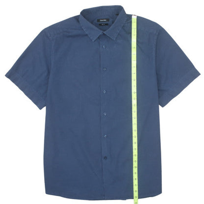 Calvin Klein Men's Blue Slim Fit Short Sleeve Cotton Shirt M