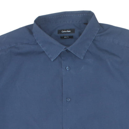 Calvin Klein Men's Blue Slim Fit Short Sleeve Cotton Shirt M