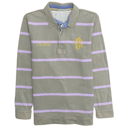 Joules Men's Green Striped Long Sleeve Polo Shirt M Cotton Rugby Style