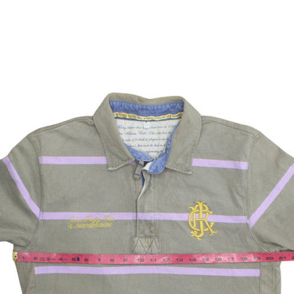 Joules Men's Green Striped Long Sleeve Polo Shirt M Cotton Rugby Style