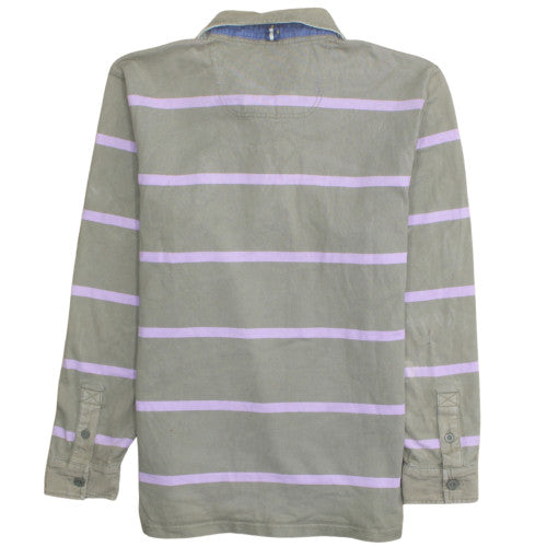 Joules Men's Green Striped Long Sleeve Polo Shirt M Cotton Rugby Style