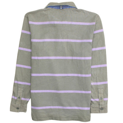 Joules Men's Green Striped Long Sleeve Polo Shirt M Cotton Rugby Style
