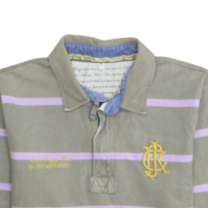 Joules Men's Green Striped Long Sleeve Polo Shirt M Cotton Rugby Style