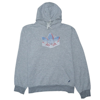 Adidas Men Grey Pullover Hoodie Medium Logo Sports Fleece