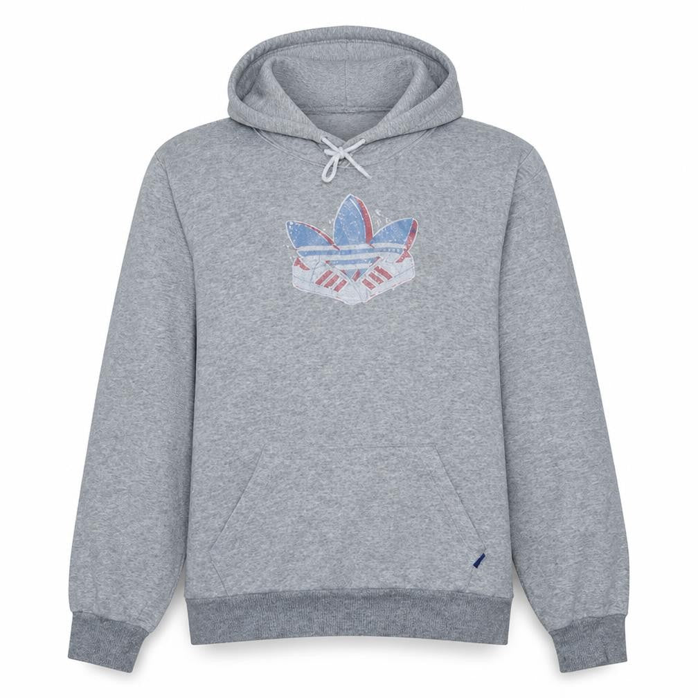 Adidas Men Grey Pullover Hoodie Medium Logo Sports Fleece