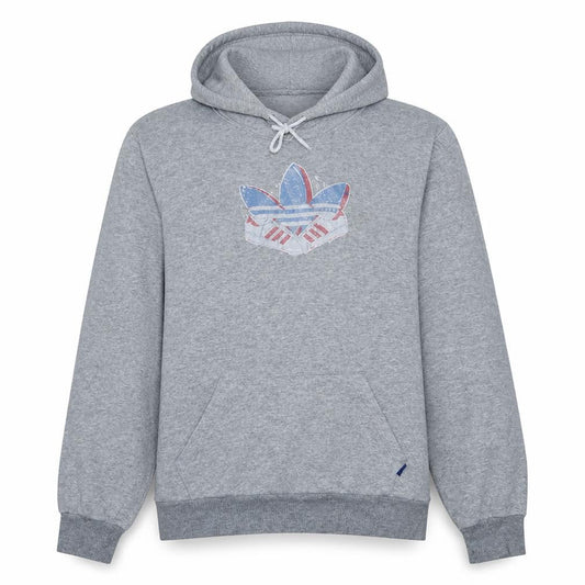 Front view of Adidas Men Grey Pullover Hoodie Medium Logo Sports Fleece