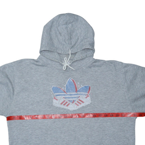 Adidas Men Grey Pullover Hoodie Medium Logo Sports Fleece