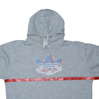 Adidas Men Grey Pullover Hoodie Medium Logo Sports Fleece