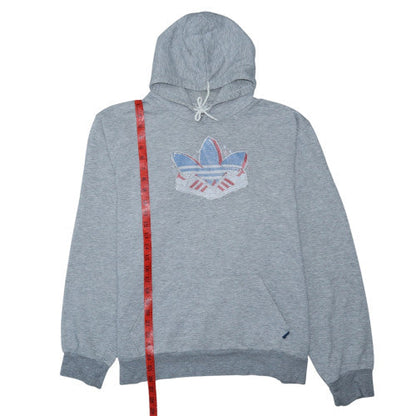 Adidas Men Grey Pullover Hoodie Medium Logo Sports Fleece