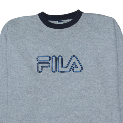 FILA Men’s Grey 2XL Pullover Fleece Sweatshirt Crew Neck Logo