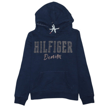 Tommy Hilfiger Boys Navy Pullover Hoodie M Cotton Blend Lined Casual