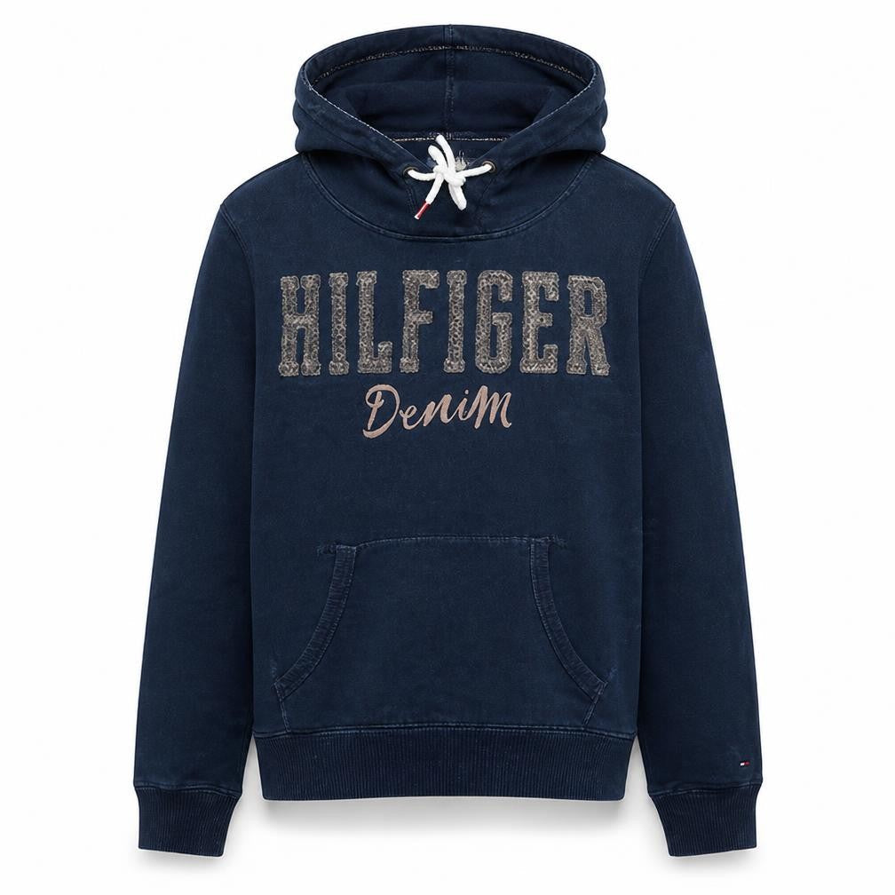 Tommy Hilfiger Boys Navy Pullover Hoodie M Cotton Blend Lined Casual