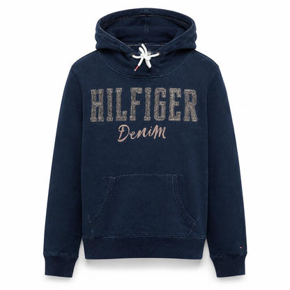 Tommy Hilfiger Boys Navy Pullover Hoodie M Cotton Blend Lined Casual