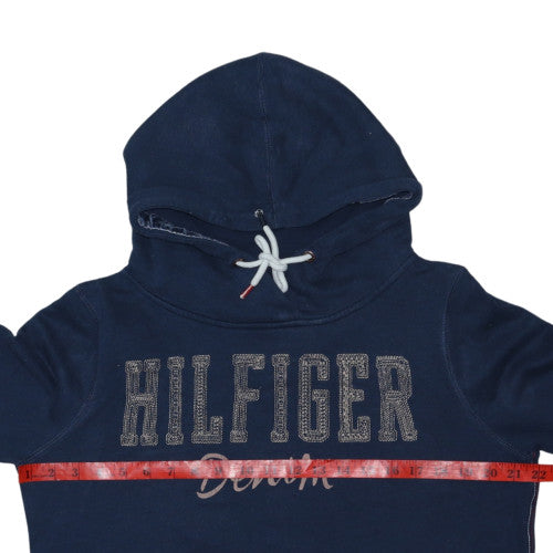 Tommy Hilfiger Boys Navy Pullover Hoodie M Cotton Blend Lined Casual
