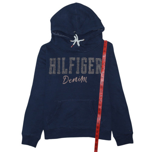 Tommy Hilfiger Boys Navy Pullover Hoodie M Cotton Blend Lined Casual