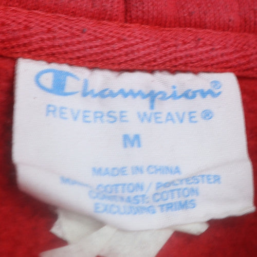 Champion Womens Red Reverse Weave Hoodie M Cotton Blend Pullover