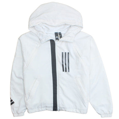 Adidas Boys White Hooded Windbreaker Jacket 14 Years Polyester Sports Style